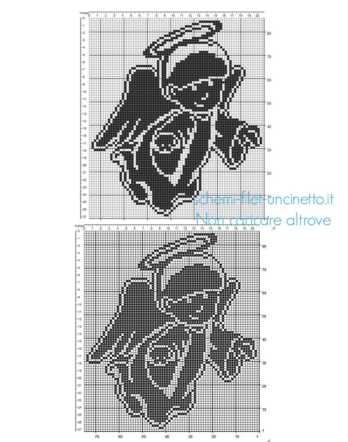Angelo a uncinetto filet schema gratuito dimensioni 73 x 84 quadretti