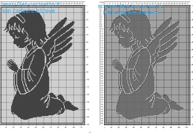 Angelo che prega schema gratis filet uncinetto 110 x 160 quadretti