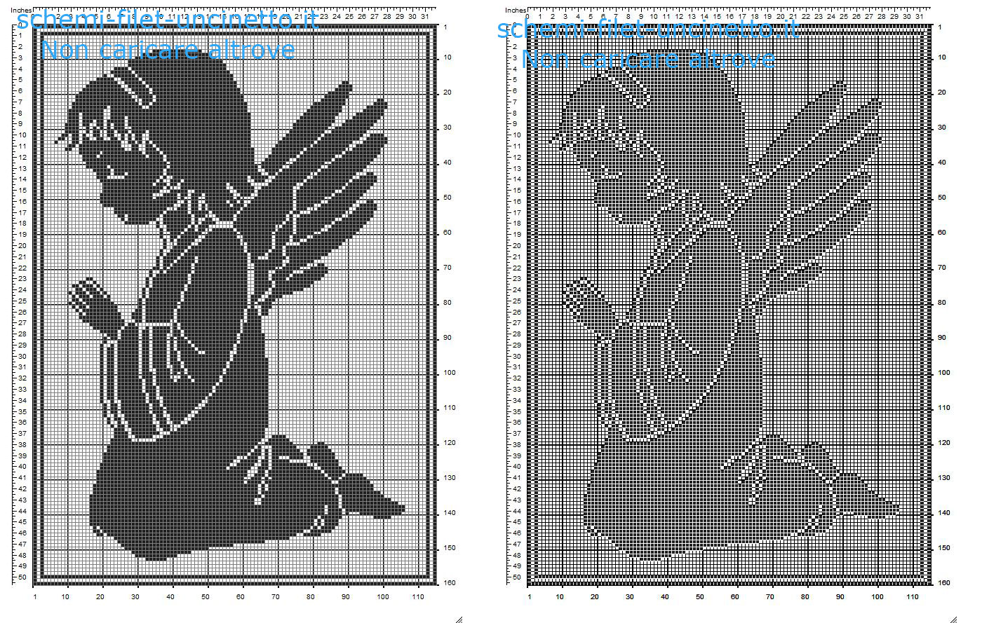 Angelo che prega schema gratis filet uncinetto 110 x 160 quadretti