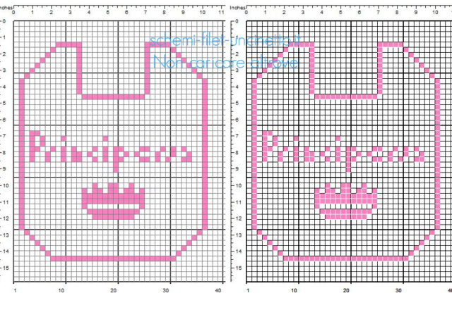 Bavaglino uncinetto filet con scritta Principessa e coroncina rosa