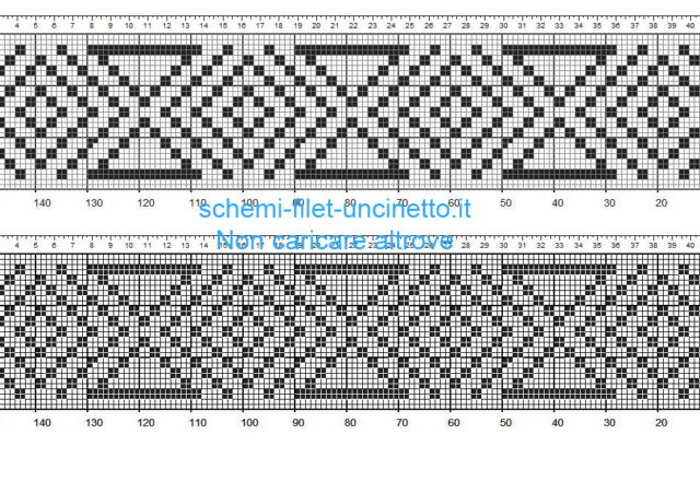 Bordino schema a uncinetto filet con forme geometriche altezza 26 quadretti