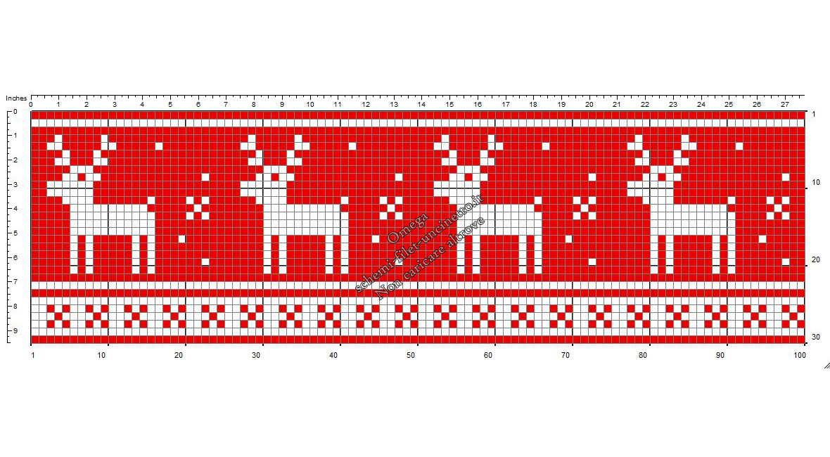 Bordo Natale con renne schema filet uncinetto gratis altezza 30
