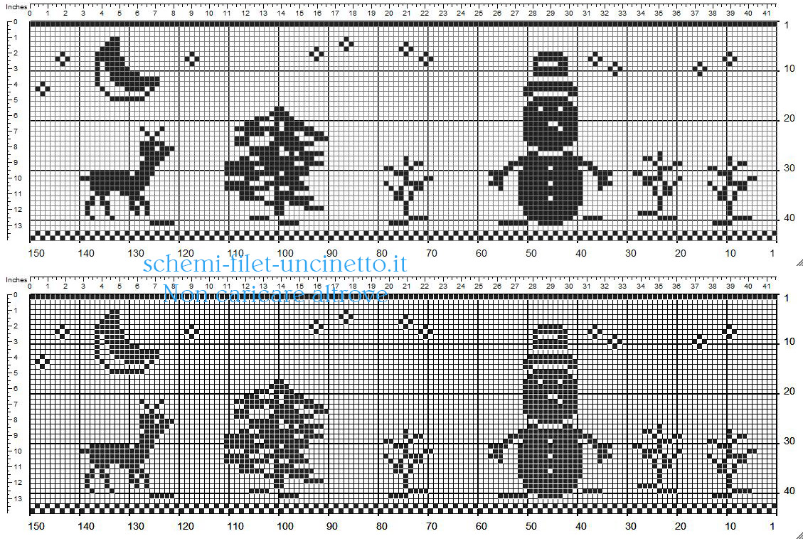 Bordo Natale uncinetto filet con renna pupazzo di neve albero 40 quadretti