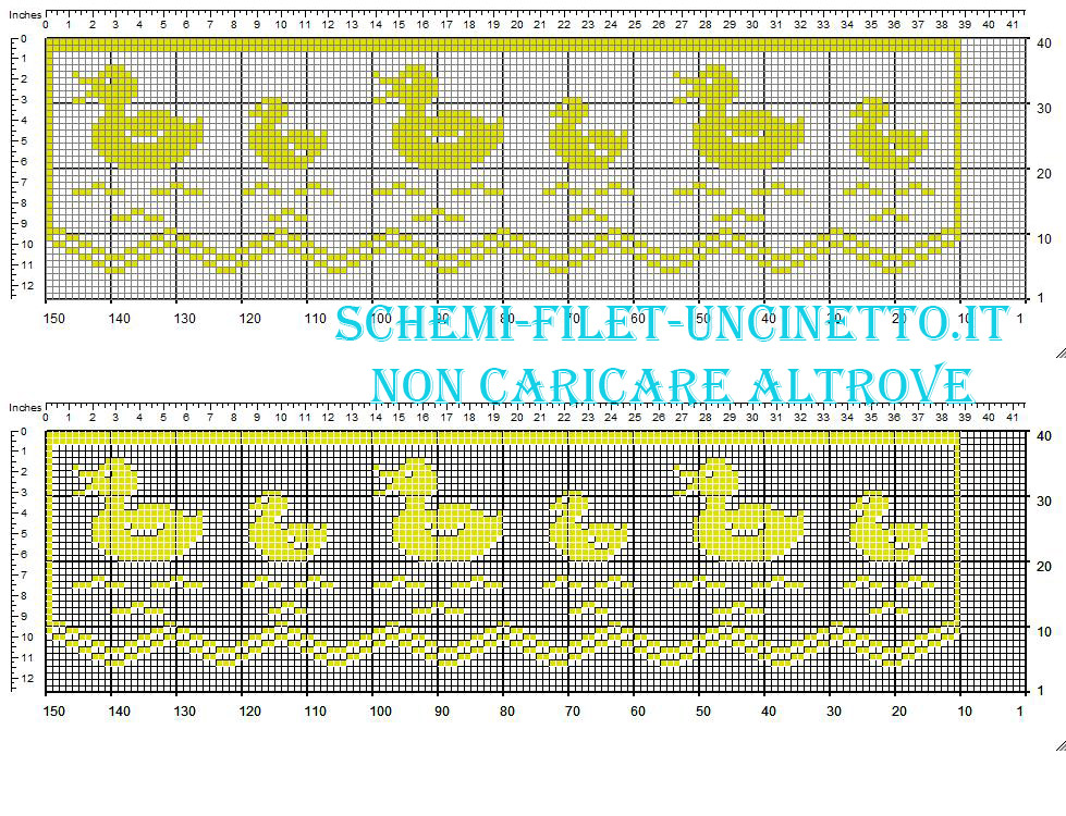 Bordo filet con paperelle schema da scaricare gratis larghezza 36 quadretti colore giallo