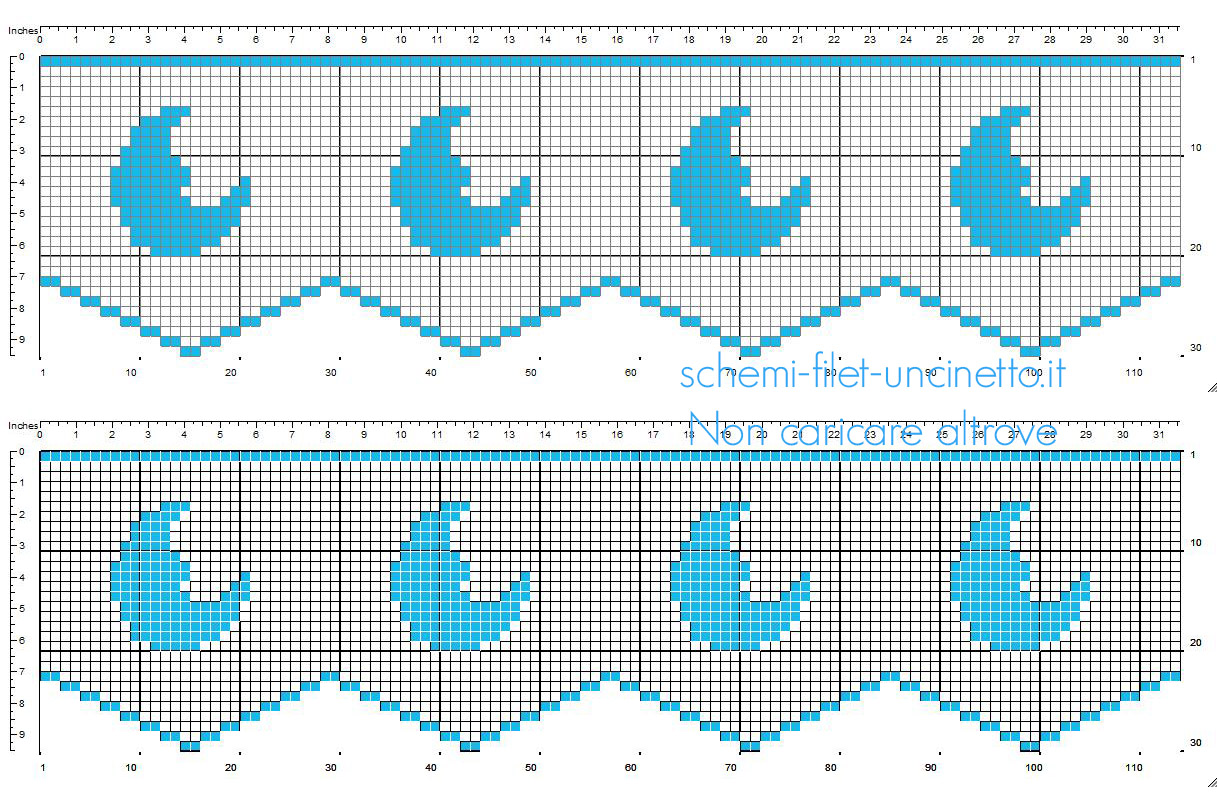 Bordo filet uncinetto con piccole lunette notte per bambini schema gratis altezza 30 quadretti