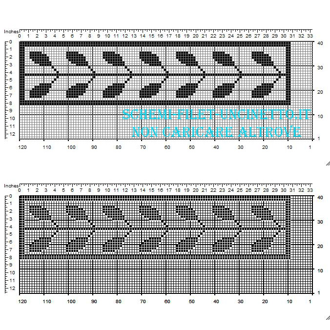 Bordo filet uncinetto gratis con foglie larghezza 26 quadretti da scaricare gratis