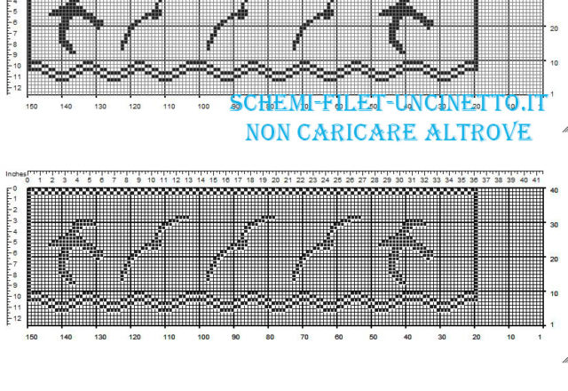 Bordo filet uncinetto gratis schema con gabbiani in volo larghezza 36 quadretti download gratuito