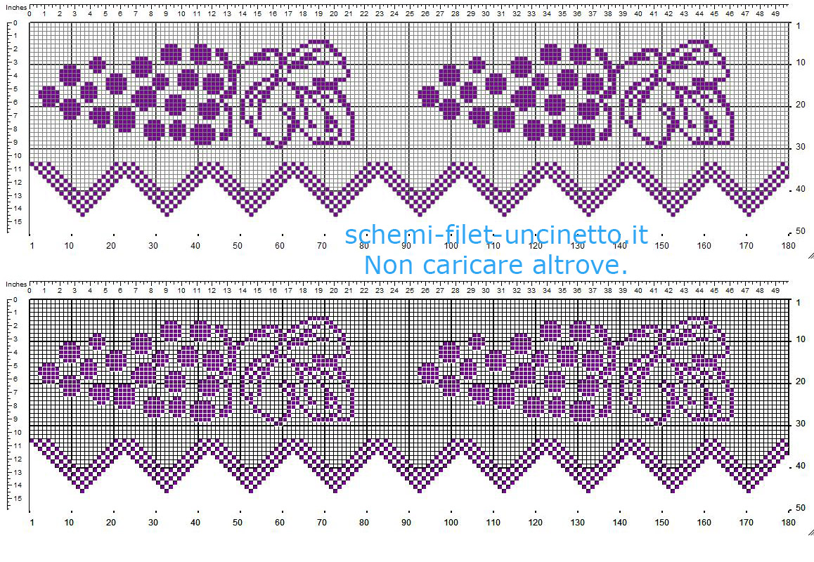 Bordo filet uncinetto schema gratis color viola con grappoli di uva idea cucina