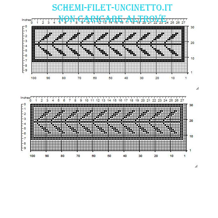 Bordo uncinetto filet gratis con foglie lunghe larghezza 33 quadretti realizzato con programma