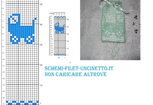 Carrozzina bomboniera sacchettino schema filet uncinetto gratis