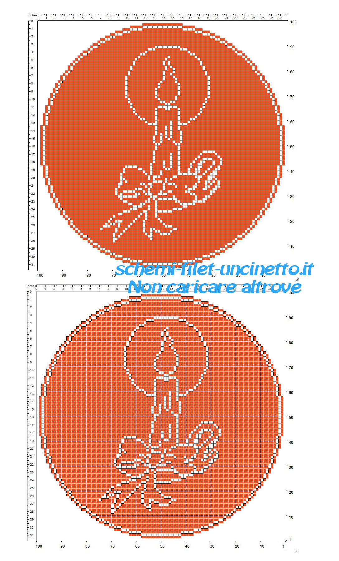 Centrino a uncinetto filet rotondo rosso con candela di Natale schema da scaricare gratis