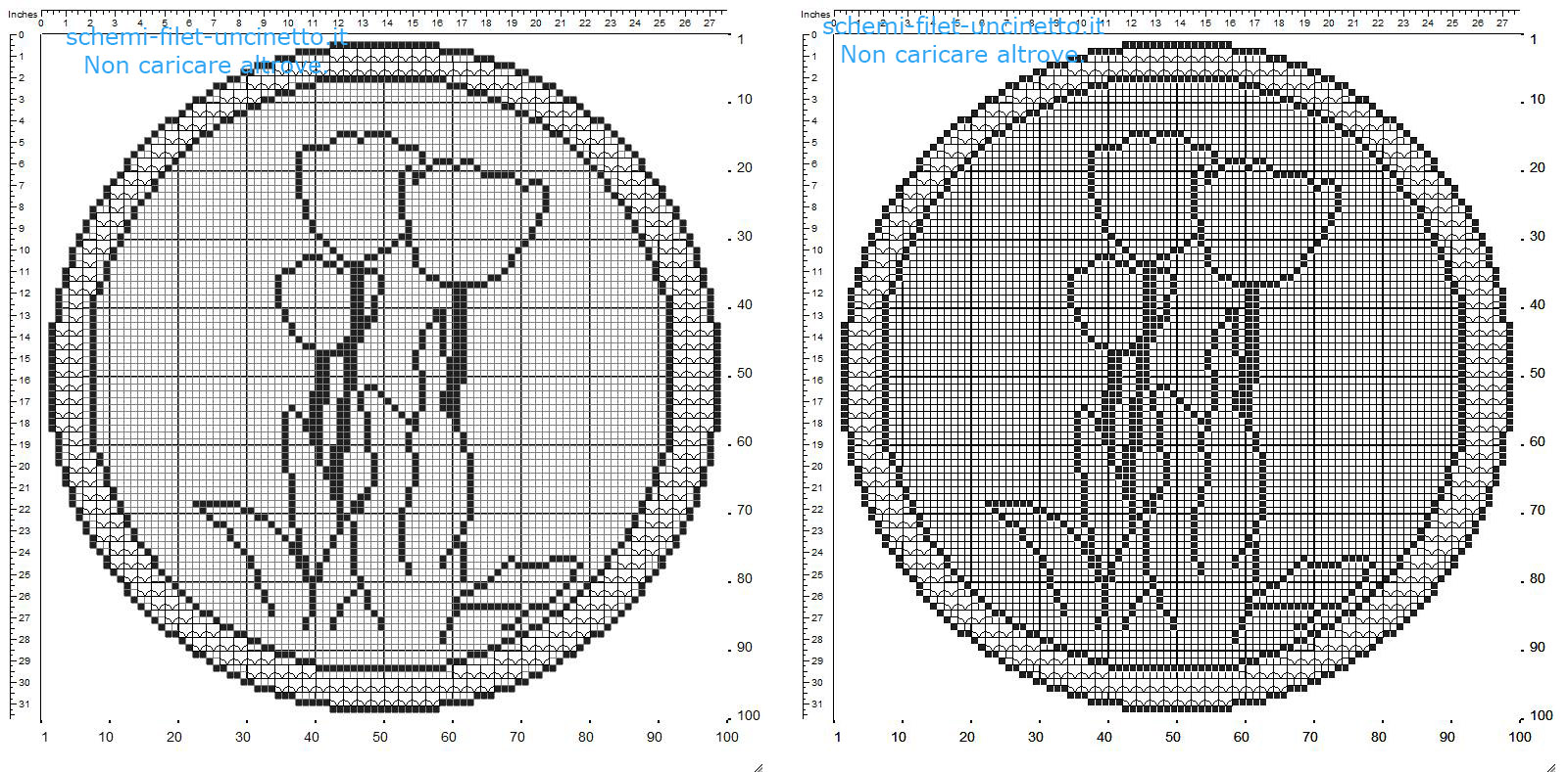 Centrino filet uncinetto con fiori tulipani e bordo schema gratis 100 quadretti