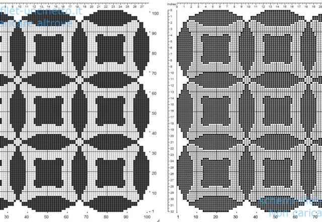 Centrino filet uncinetto gratis forma quadrata con cerchi e geometrie 101 quadretti