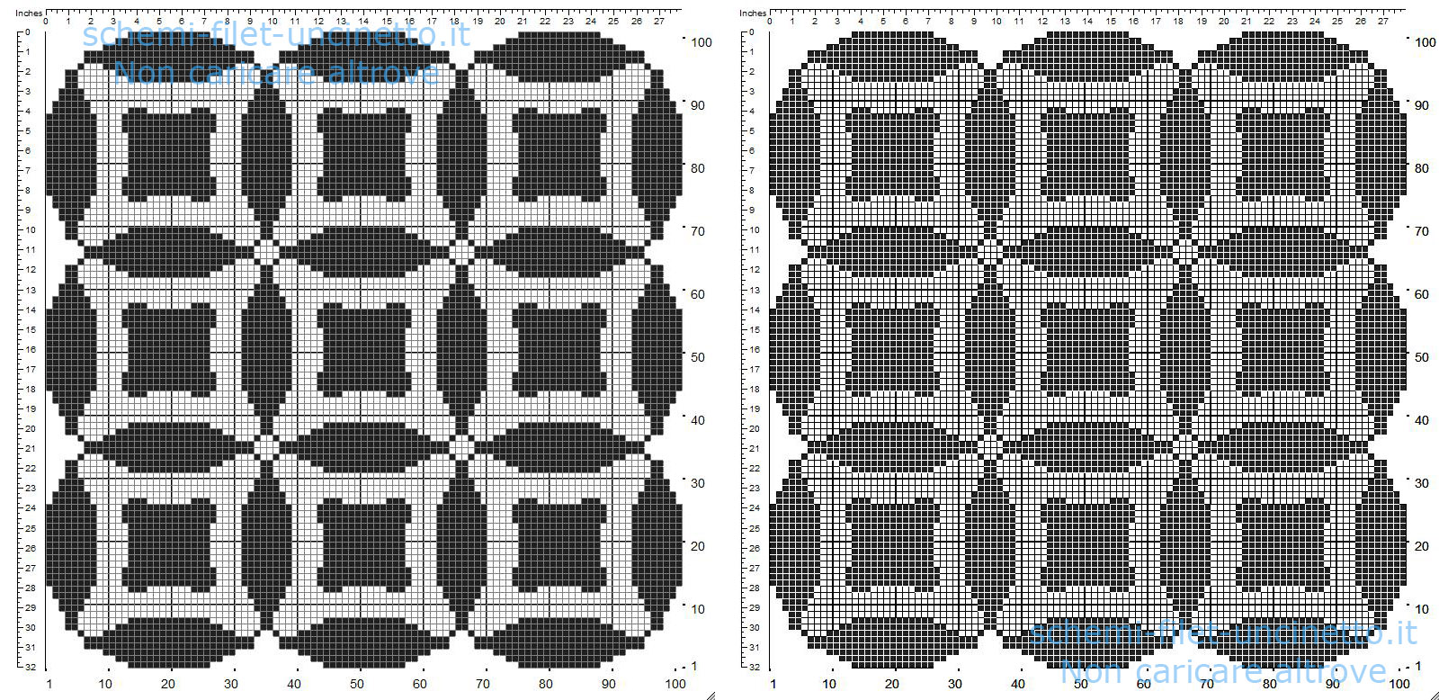 Centrino filet uncinetto gratis forma quadrata con cerchi e geometrie 101 quadretti