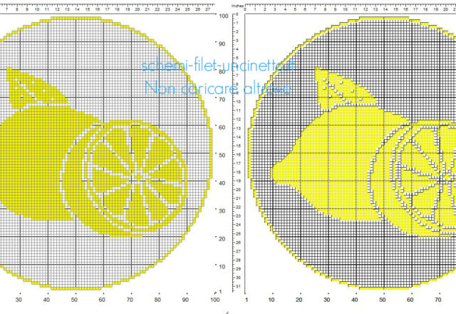 Centrino filet uncinetto rotondo con i limoni frutta schema gratuito 100 x 100