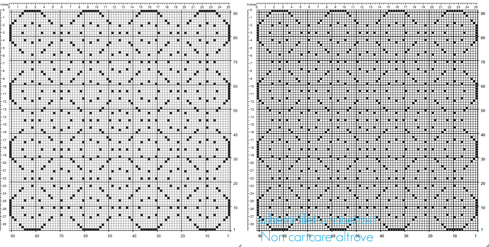 Centrino quadrato 91 x 91 schema uncinetto filet geometrico