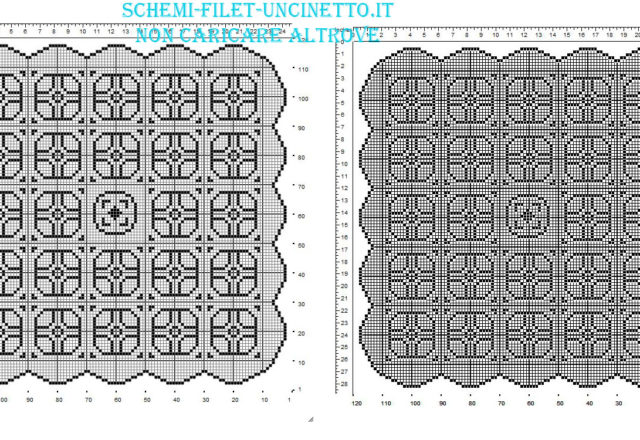 Centrino quadrato filet uncinetto con geometrie schema gratis in 120 quadretti