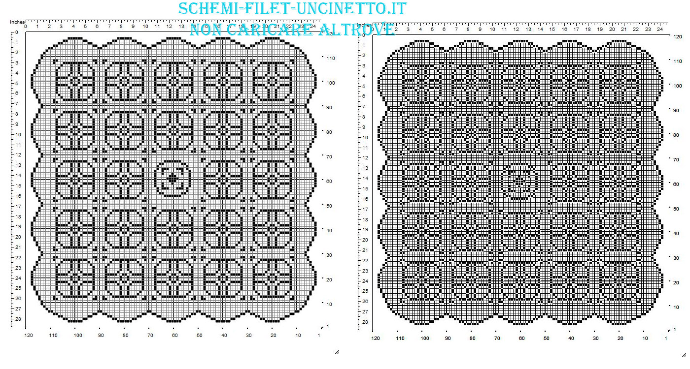 Centrino quadrato filet uncinetto con geometrie schema gratis in 120 quadretti