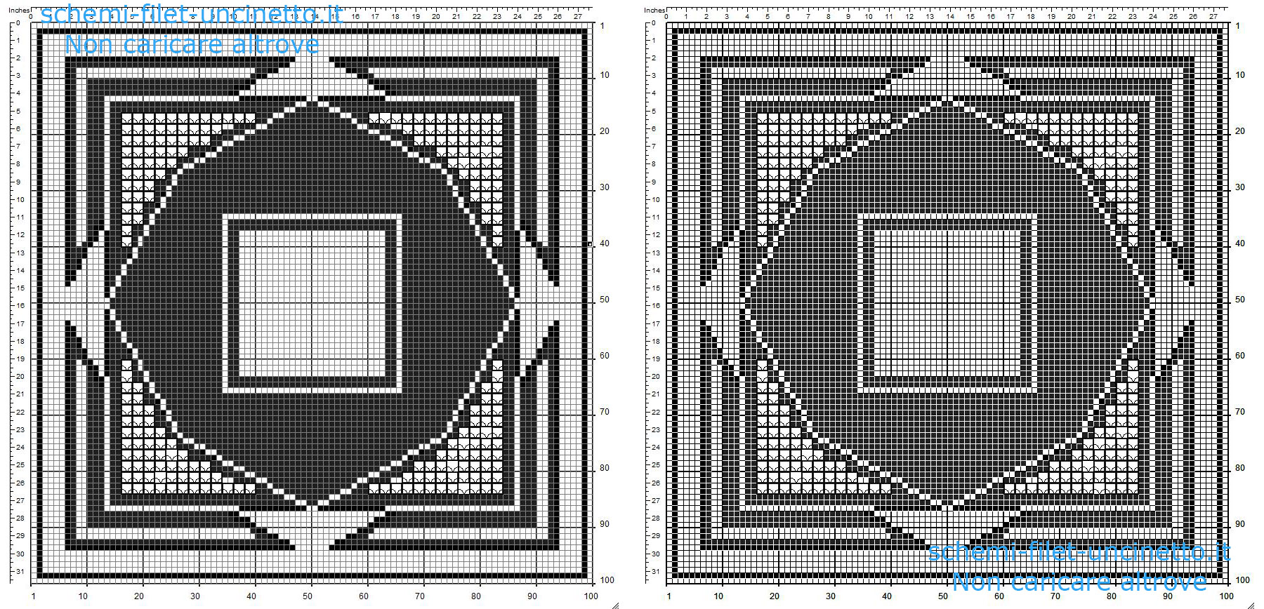 Centrino quadrato filet uncinetto gratis geometrico con triangoli 100 quadretti