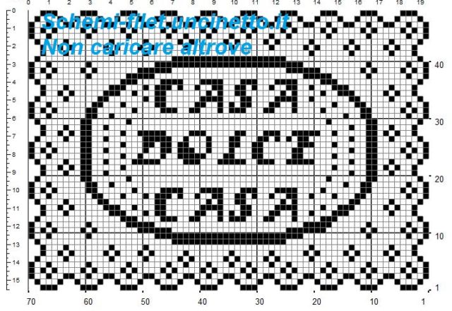 Centrino rettangolare per vassoio casa dolce casa schema filet uncinetto