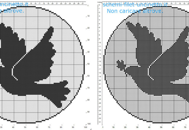 Centrino rotondo filet uncinetto con colomba di Pasqua schema gratis 100 quadretti
