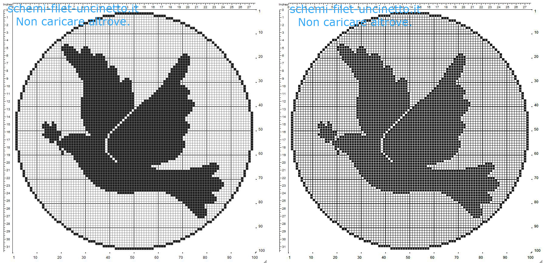 Centrino rotondo filet uncinetto con colomba di Pasqua schema gratis 100 quadretti
