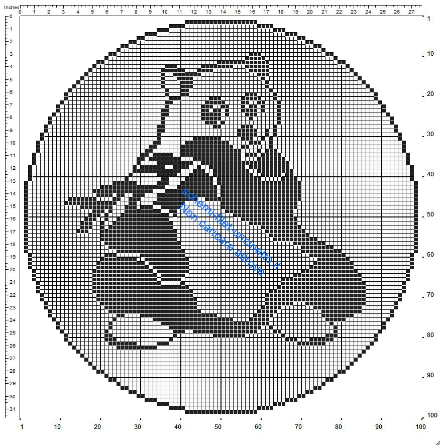 Centrino uncinetto filet rotondo con un panda 100 quadretti schema gratuito