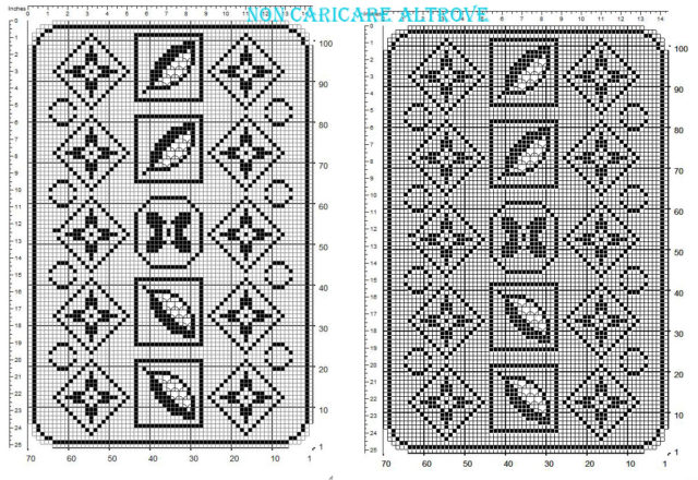 Centro filet rettangolare gratis con motivo floreale geometrico schema realizzato con programma 70 x 100 quadretti