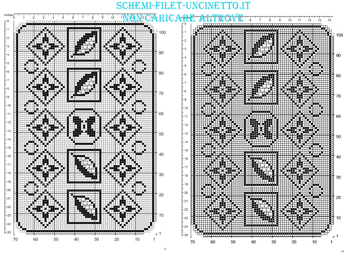 Centro filet rettangolare gratis con motivo floreale geometrico schema realizzato con programma 70 x 100 quadretti