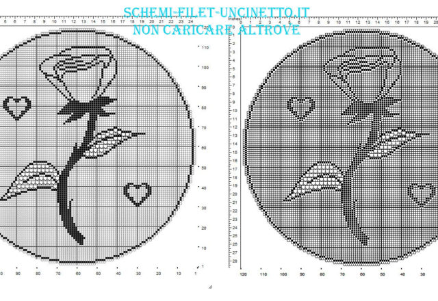 Centro filet rotondo uncinetto gratis con una rosa semplice