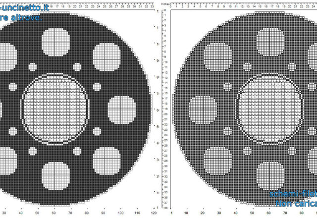 Centro filet uncinetto gratis rotondo con cerchi e motivi circolari geometrici schema gratis 120 quadretti