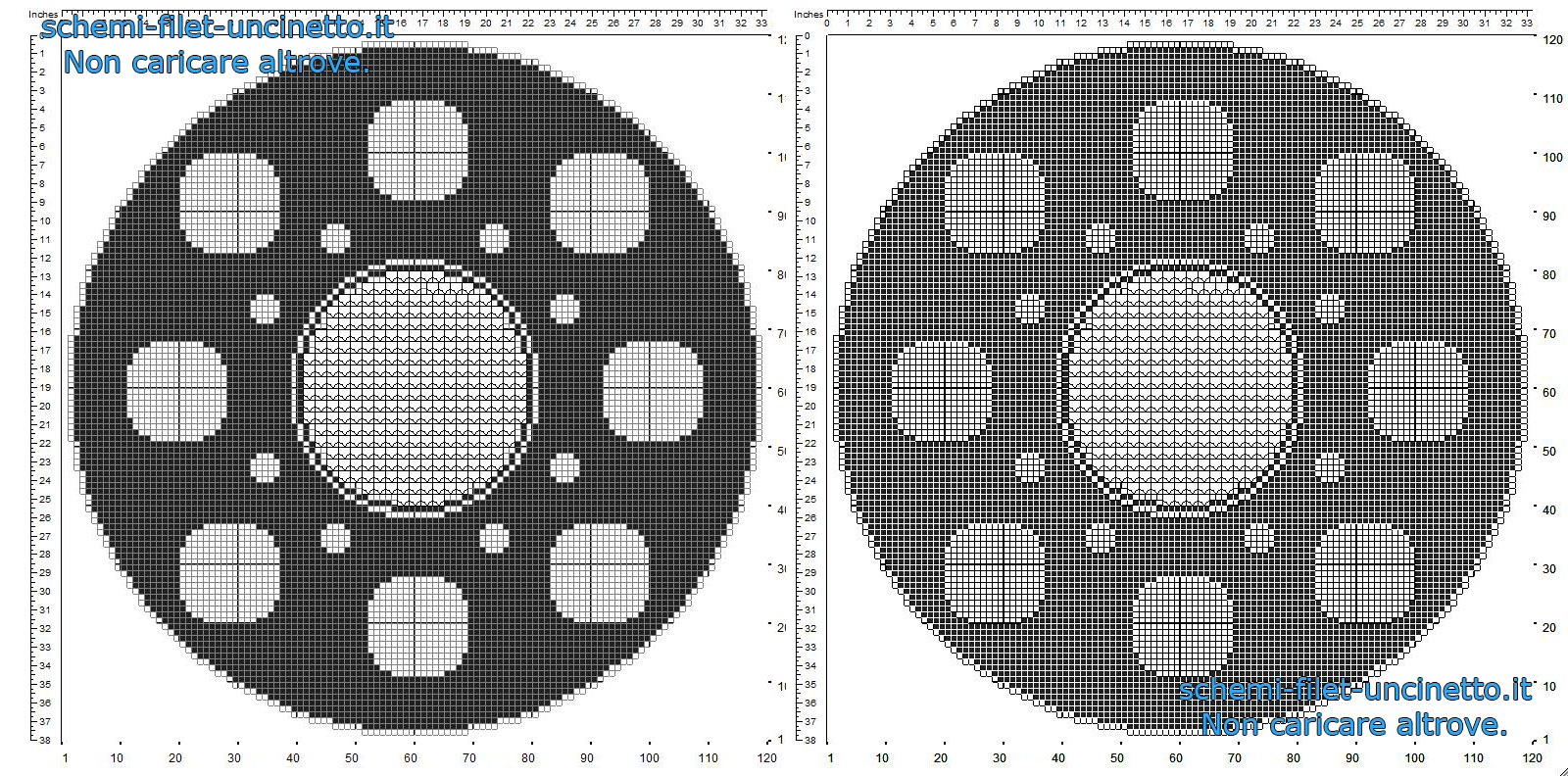 Centro filet uncinetto gratis rotondo con cerchi e motivi circolari geometrici schema gratis 120 quadretti