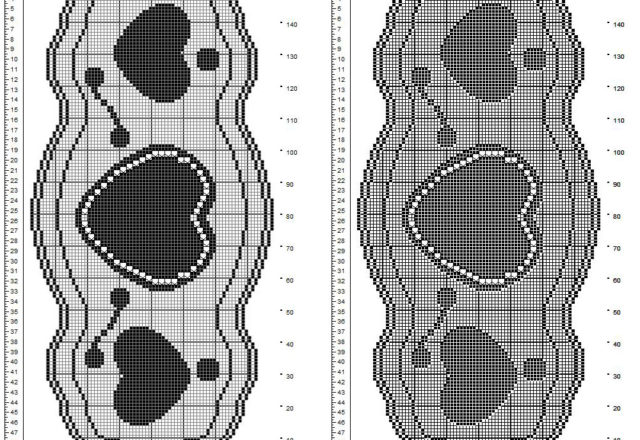 Centro ovale filet gratis con tre cuori di diversa dimensione