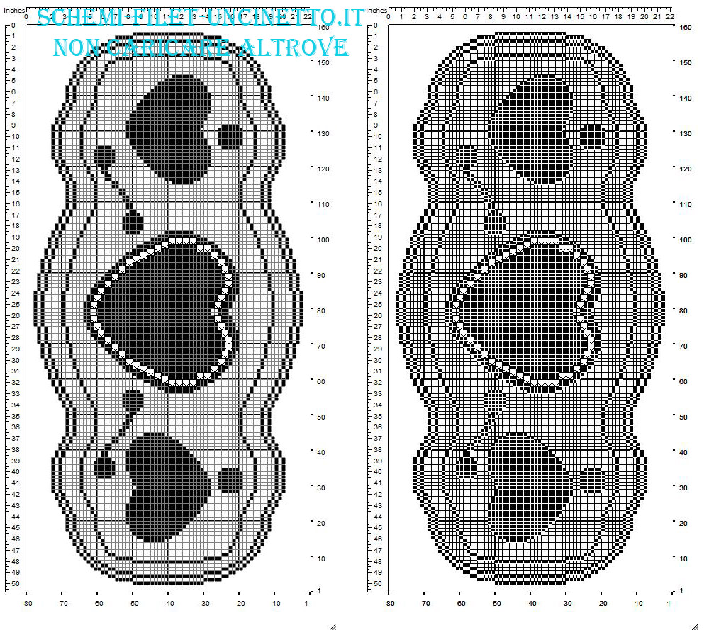 Centro ovale filet gratis con tre cuori di diversa dimensione