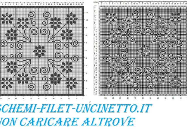 Centro quadrato fiorellini schema filet gratis