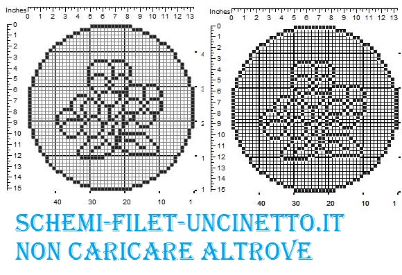 Centro rotondo o inserto per tenda con pansè schema filet uncinetto gratis