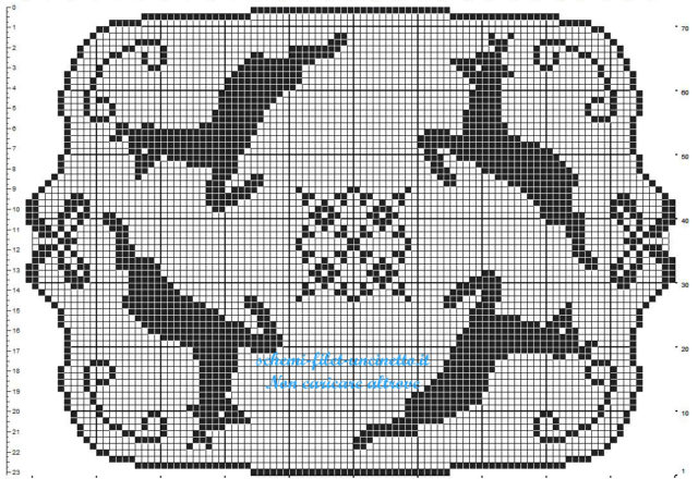 Centro uncinetto filet rettangolare con le renne per Natale