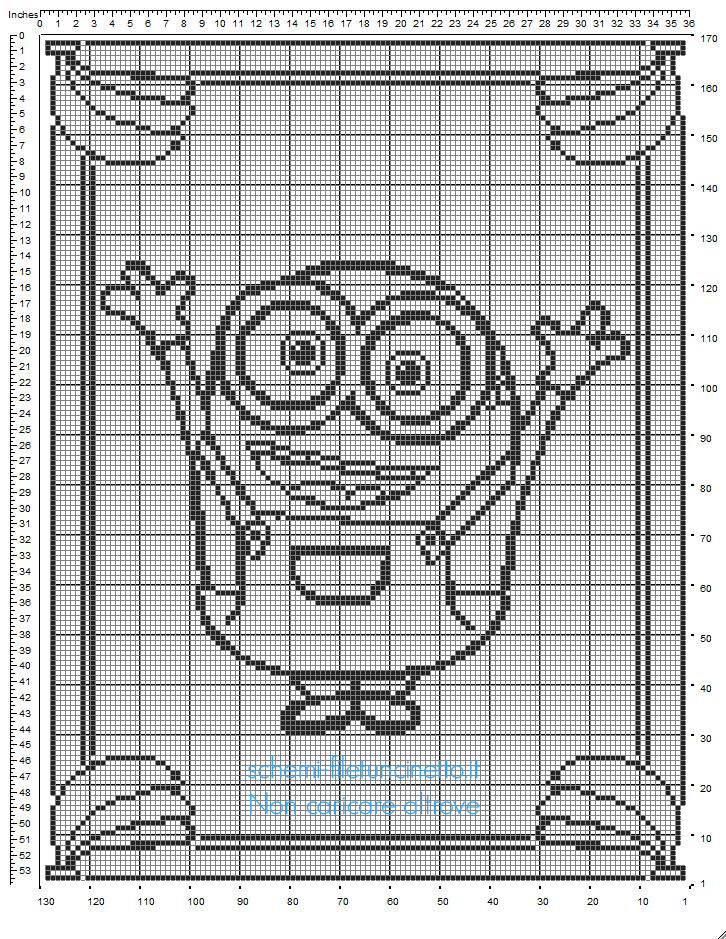 Copertina bimbo neonato schema uncinetto filet gratis col Minion Bob dei Minions