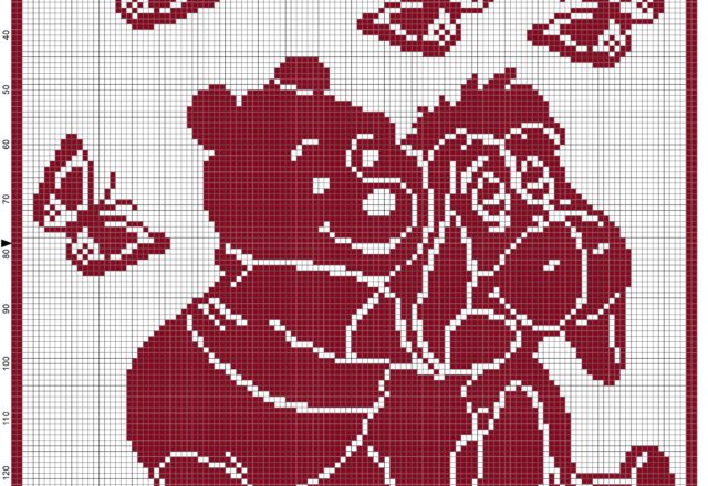 Copertina filet uncinetto Winnie the Pooh e Hi-ho schema filet uncinetto