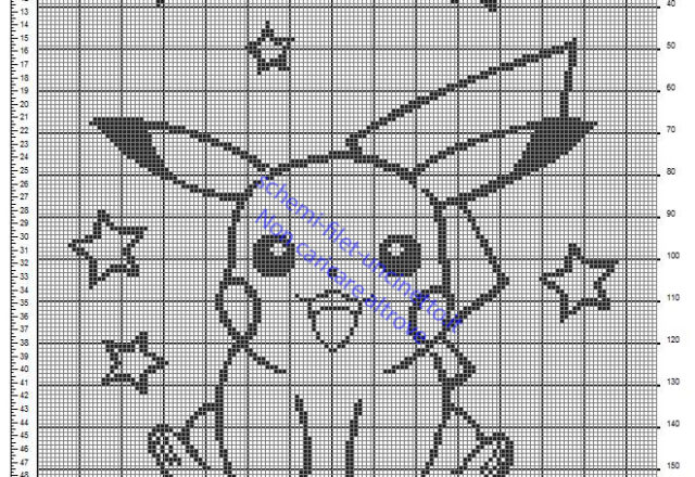 Copertina lettino a sponde con il Pokemon Pikachu schema filet uncinetto gratis