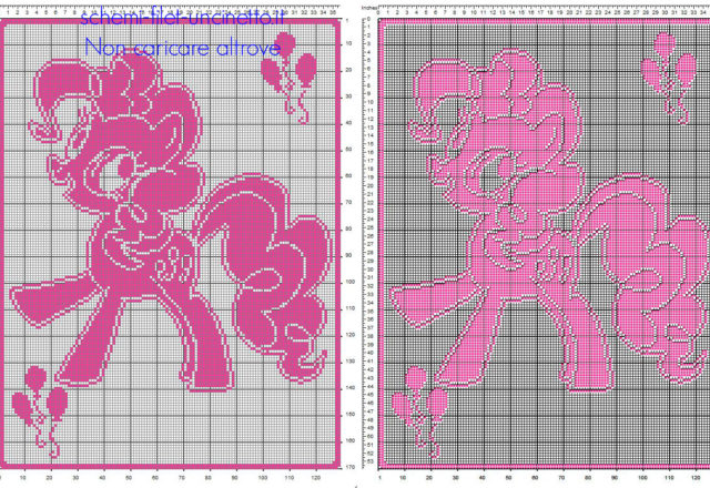 Copertina neonato filet uncinetto con Pinkie Pie delle My Little Pony schema gratis