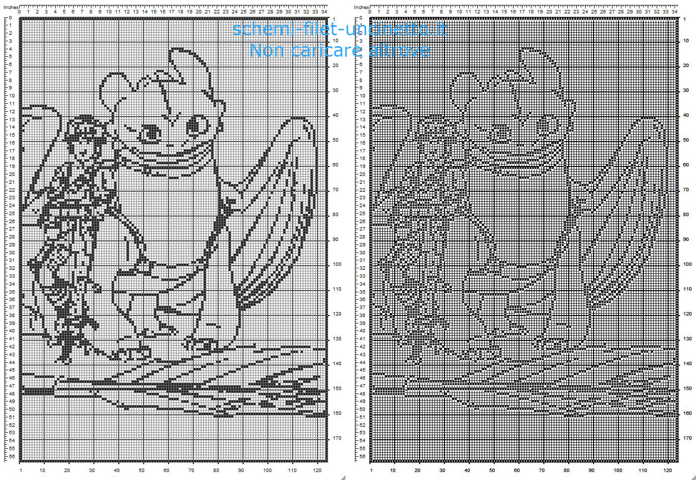Copertina neonato filet uncinetto schema gratis con Hiccup e Sdentato personaggi di Dragon Trainer