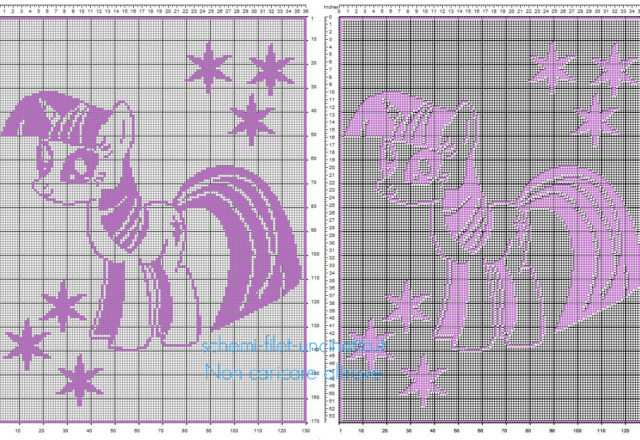 Copertina per bambini a uncinetto filet schema gratis con Twilight Sparkle delle My Little Pony