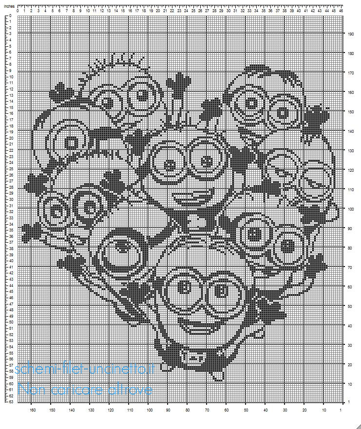 Copertina uncinetto filet per lettino a sponde con i Minions Cattivissimo Me schema gratis