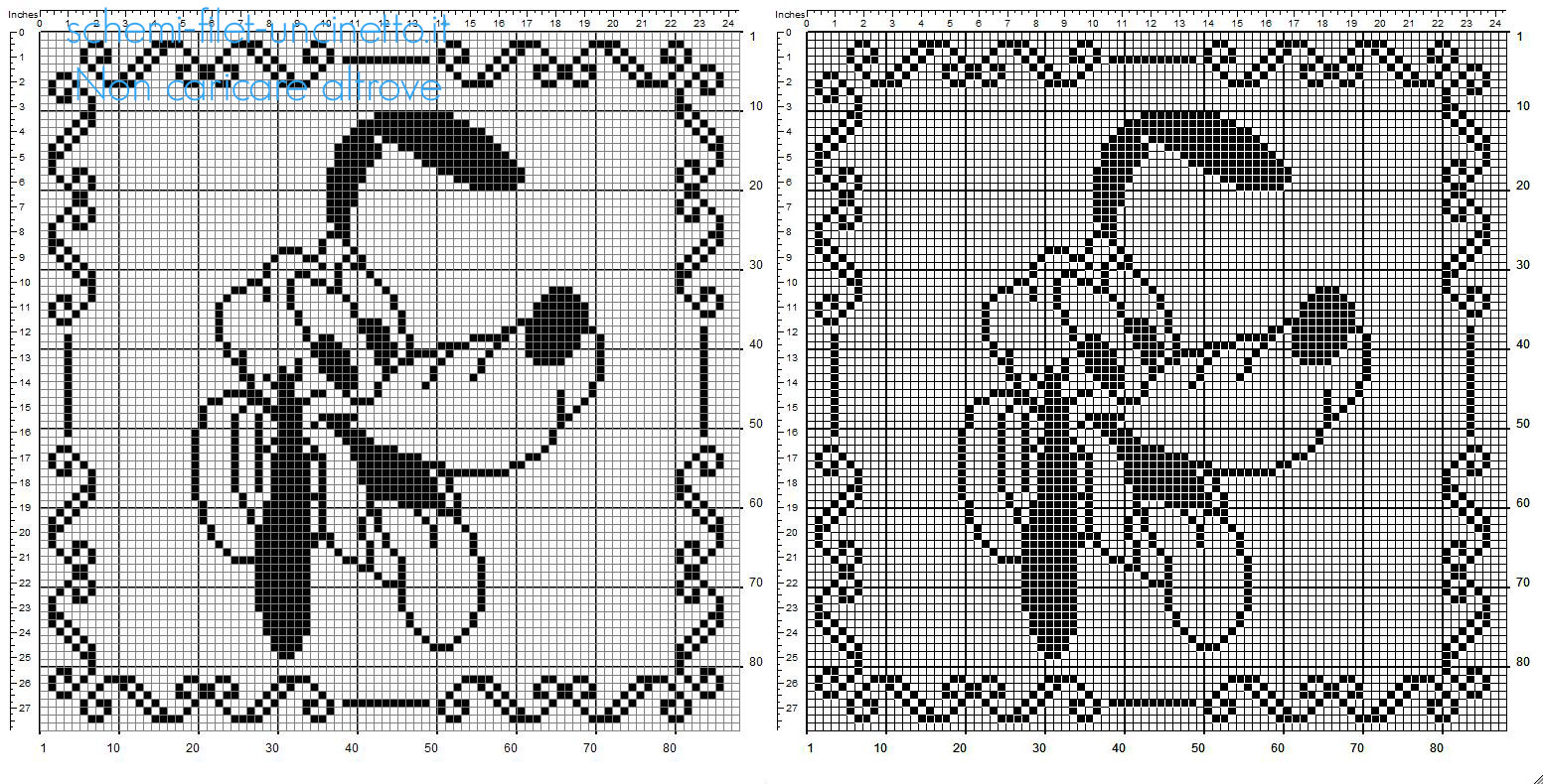 Cuscino a uncinetto filet con Disney Pluto schema gratis 90 quadretti