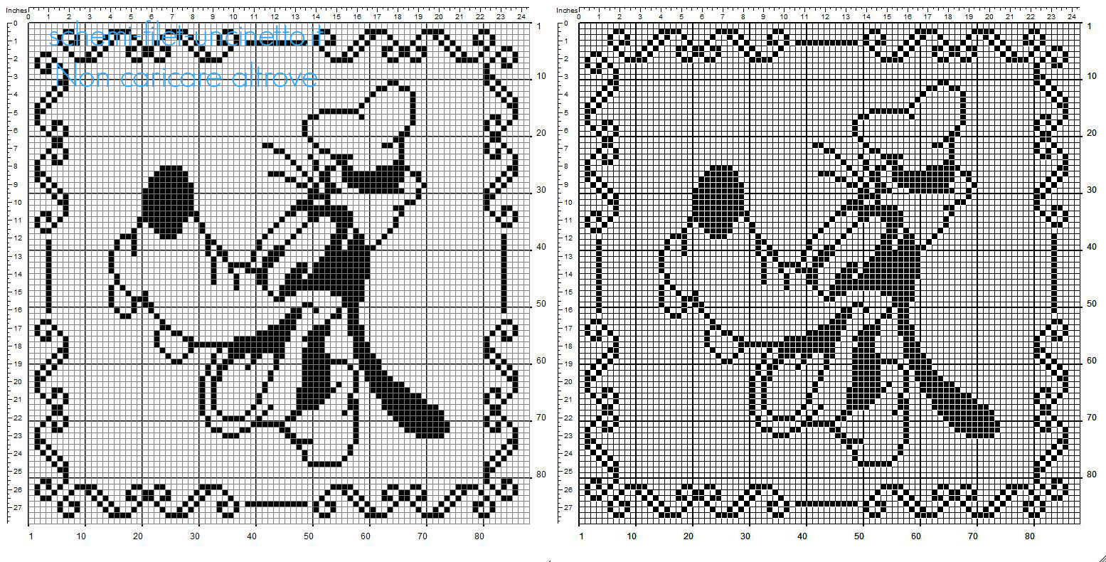Cuscino a uncinetto filet per bambino con Disney Pippo schema gratuito in 90 quadretti