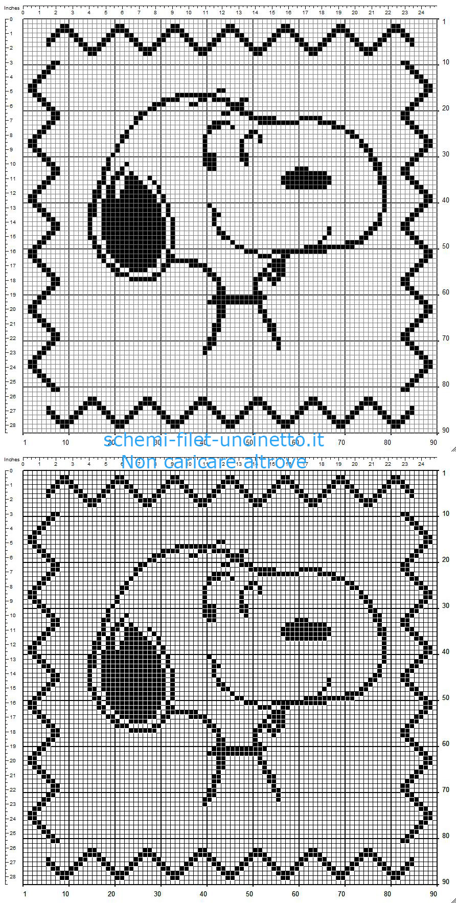 Cuscino bimbo a uncinetto filet con Snoopy personaggio cartoni animati schema gratis 90 x 90 quadretti
