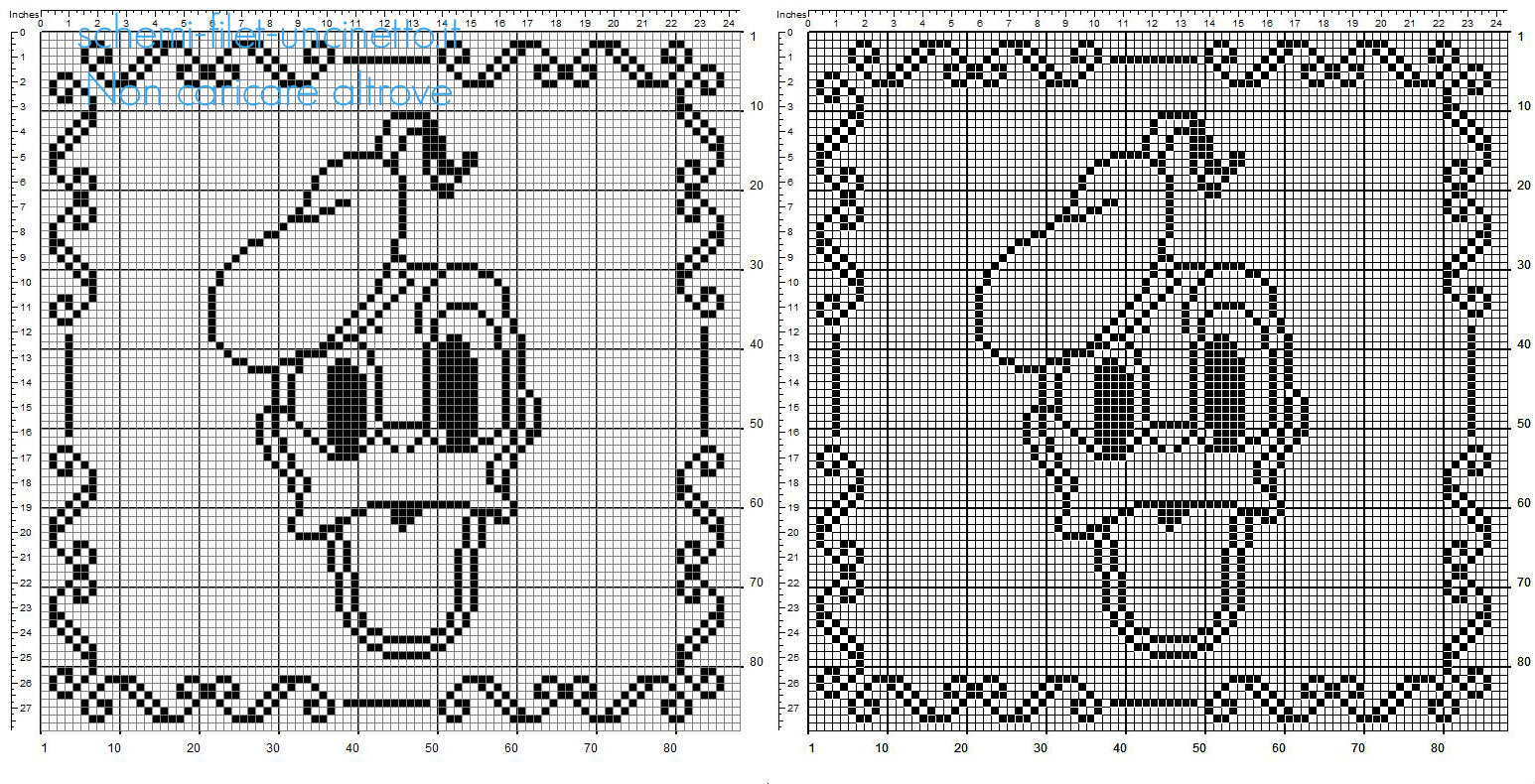 Cuscino bimbo uncinetto filet con Disney Paperino schema gratuito 90 quadretti