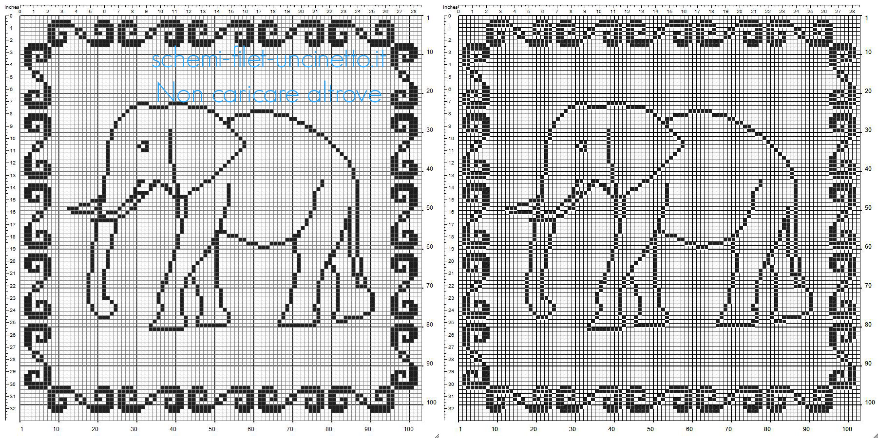 Cuscino con elefante schema uncinetto filet gratis