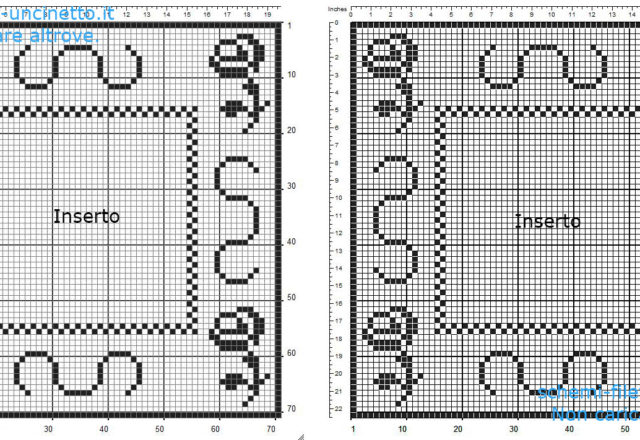 Cuscino con inserto schema filet uncinetto gratis 71 quadretti realizzato con programma